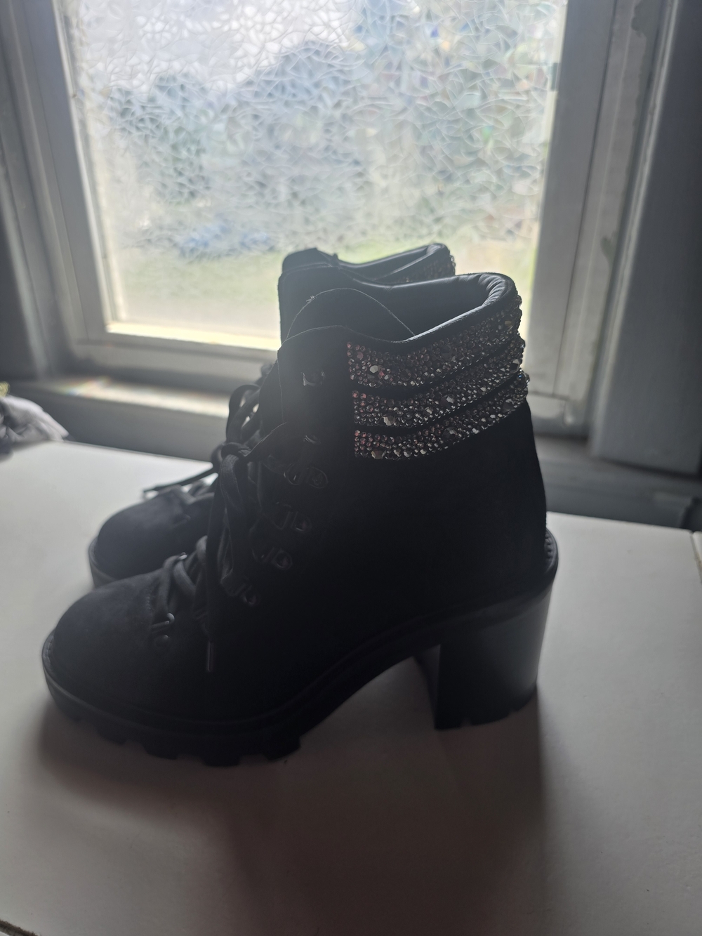 Jimmy Choo Black Rhinestone-Trim Lace-Up Ankle Boots